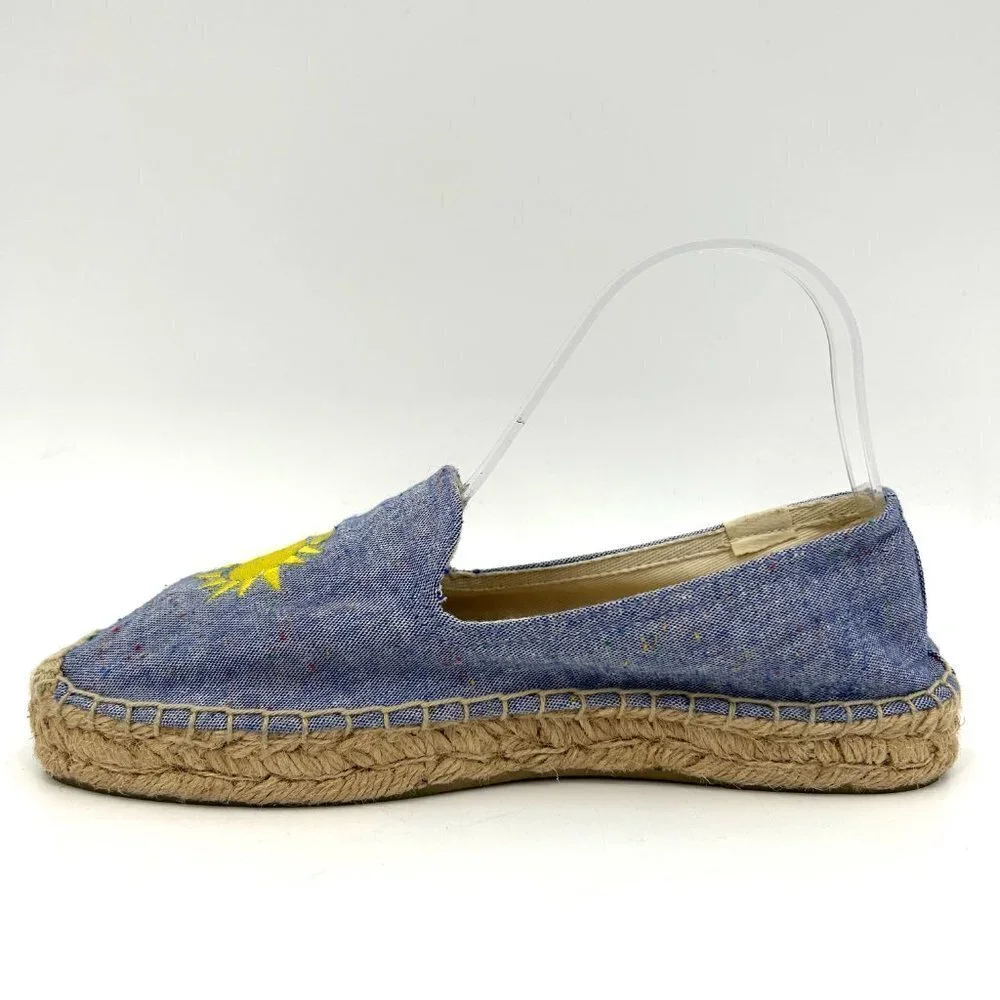 SOLUDOS X MARY MATSON Blue Yellow Sunshine Slip On Espadrille Flats Shoes Size 8